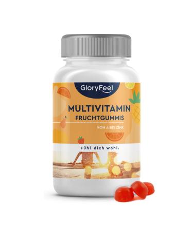 Multivitamin fruit gum without sugar for children & adults - with Premium K2Vital vitamin C D B12 Biotin & Zink - Essential vitamins & minerals - made in Germany