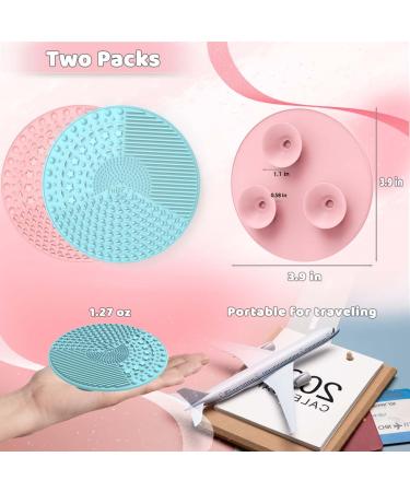 Silicone Makeup Brush Cleaning Mats Set of 2 - Portable Travel-Friendly Brush Cleaner Pads with Suction Cups | Ideal for All Brush Types (Pink & Blue - Buy Online on GoSupps.com