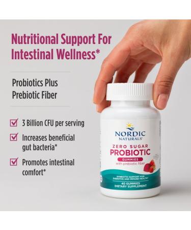 Nordic Naturals Zero Sugar Probiotic Gummies - Strawberry Watermelon Flavor - 40 Gummies - Supports Digestive Wellness & Immune Health - Non-GMO - Third Party Tested - Vegan - 20 Servings - Buy Online on GoSupps.com