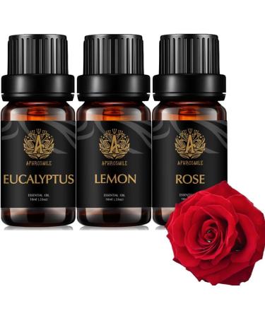 Aromatherapy Rose Essential Oil Set for Diffuser 100% Pure Lemon Essential Oil Kit for Humidifier 3x10ml Therapeutic Grade Eucalyptus Essential Oil Scent Set - Rose Lemon Eucalyptus Oil Kit for Home - Buy Online on GoSupps.com