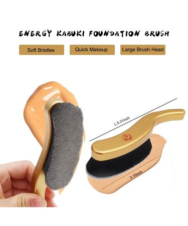 ENERGY Large Flat Kabuki Brush - Vegan Synthetic Foundation Brush for Liquid & Cream Makeup - Perfect for Blending & Buffing - Long Gold Aluminum Handle - Buy Online on GoSupps.com