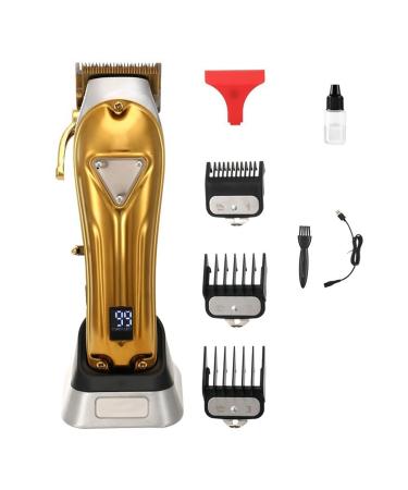 Hair Clippers for Men Full Metal Body Hair Clipper High Power Electric with Base Charging Digital Display Hair Salon Clipper (Color : Gold)