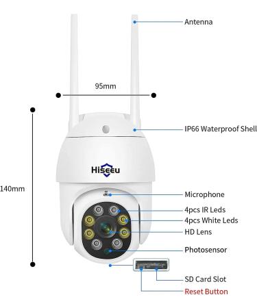 Hiseeu 2K 3MP PTZ Outdoor WiFi Camera with Auto Tracking, Color Night Vision, Motion Detection - Wireless Camera System Compatible - Buy Online on GoSupps.com