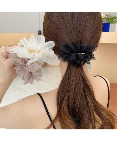 New Super Fairy Temperament Chiffon Flower Hairpin Pink Hair Accessories Ponytail Clip Headdress (Beige) - Buy Online on GoSupps.com