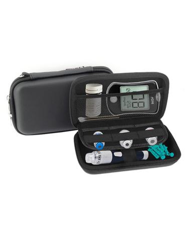 Small Protective Diabetic Travel Case Testing Supplies Organizer Pouch Bag for Glucose Meter / Testing Strips / Lancing Device / Lancets / Blood Glucose Monitoring System (Black)