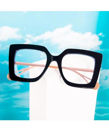Oversized Anti-Blue Light Glasses for Women - Stylish Black Fake Eyeglasses Frame with Spring Hinge - Computer Glasses Ideal for Eye Protection - Buy Online on GoSupps.com