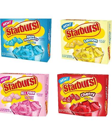 Starburst Gelatin variety pack, 4 flavor Lemon, Blue Raspberry, All pink Strawberry, and cherry (3.89 OZ each)