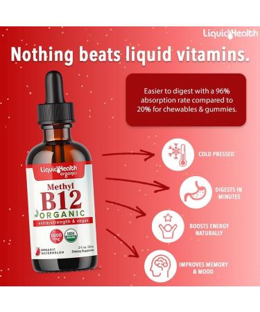 LIQUIDHEALTH Organic Methyl B12 5000mcg Vitamin Drops with Tart Cherry Juice & Sleep Well Melatonin Sleep Aid Drops - Boost Natural Energy Focus Concentration Promote Relaxation Improve Sleep - Buy Online on GoSupps.com