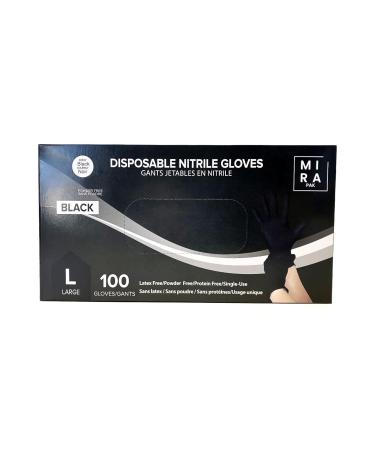 Mira Pak Black Nitrile Gloves - Latex & Powder-Free Textured Food-Safe Disposable for Cooking Cleaning Industrial Use Medium (Pack of 100)