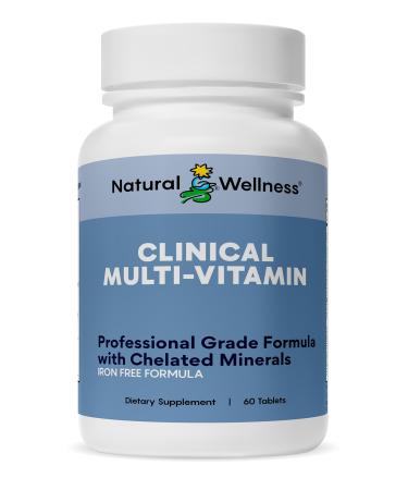 Natural Wellness One Daily Multi-Vitamin Iron-Free Multivitamin for Adults with Vitamins A C D E & B High Potency Nutrient Support for Energy Immunity & Wellness 60 Tablets (60 Day Supply)
