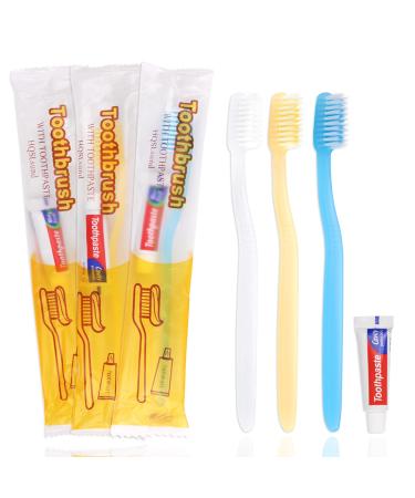 60 Pack Disposable Toothbrushes with Toothpaste Set Individually Wrapped Disposable Toothbrushes Bulk Toothbrushes Medium Soft Bristle Manual Travel Toothbrush Set for Travel Hotel Guest 3 Colors