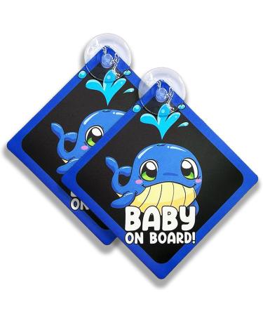 Litltle Ducklings 2 pcs Baby on Board Car Warning Baby on Board Sticker Sign for Car Warning with Suction Cups (Whale)