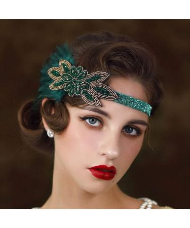 IYOU Crystal Feather Gatsby Headpiece Green Rhinestone Flapper Hair Pieces Vintage Party Costume Headband Hair Accessories for Women - Buy Online on GoSupps.com