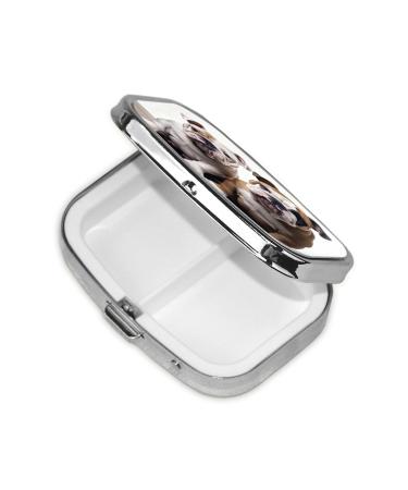 Pill Box 2 Compartment Medicine Pill Organizer Two Cute Bulldog Dogs Square Pill Case for Purse & Pocket Travel Pillbox Portable Metal Medicine Vitamin Fish Oil Organizer Unique Gift One Size Two Cute Bulldog Dogs