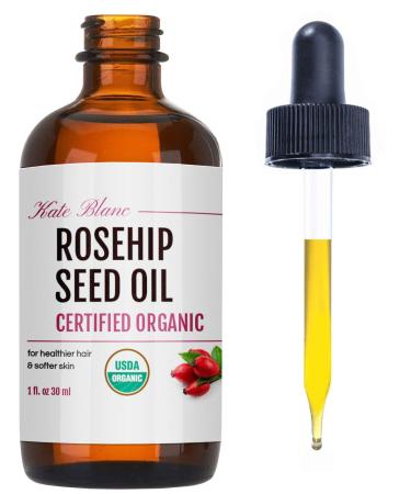 Rosehip Oil for Face & Skin - Kate Blanc Cosmetics. USDA Organic Rosehip Seed Oil for Gua Sha Massage & Essential Face Oil. 100% Pure, Cold Pressed Rose Hip Oil for Acne Scars & Facial Oil (1 oz) 1 Fl Oz (Pack of 1)