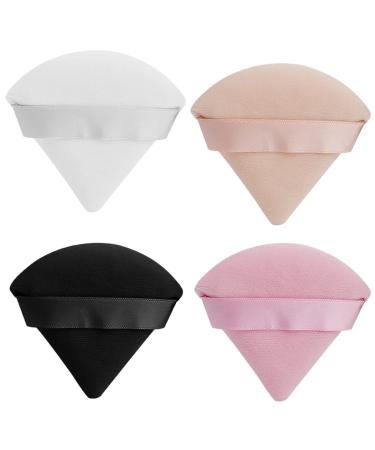 WSYUB 4Pcs Powder Puff, Soft Blender Puff Face Triangle Makeup Puff Velvet Makeup Pad for Undereye Makeup Loose Powder Mineral Powder Body Powder, 4 Color, Cotton Velour Sponge Makeup Tool 4pcs White,Black,Beige and Pink