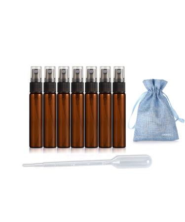 JJKMALL- 10PCS Amber Brown 10ML 1/3OZ Protable Refillable Atomizer Spray Travel Perfume Bottle Hydrating Empty Bottle + 1pc gift Storage bag + 1pc 3ml Dropper