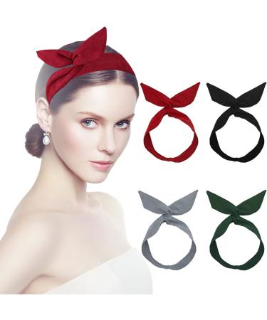 4 Pieces Headband with Bow Vintage Women's Headband Women's Headband Bow Hair Band Wire Retro Headband Hair Band with Wire Plain Hair Band Rockabilly Women's Wire Bendable Headband - Buy Online on GoSupps.com