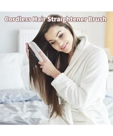 Buy Cordless Hair Straightener Brush | Portable Negative Ion Hot Hair Brush with LCD Display | Rechargeable 360 Anti-Scald for Women - Ideal for Travel (White - Buy Online on GoSupps.com