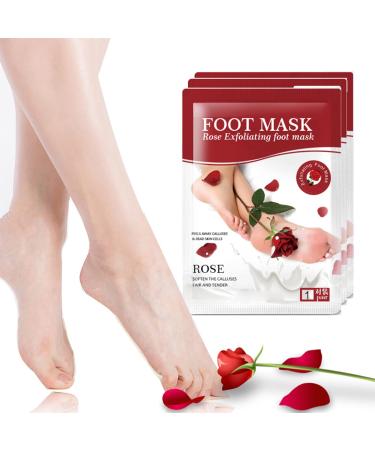 Foot Peel Mask 3Pcs Natural Aloe Vera Gel Foot Mask Foot Peel Mask For Hard Skin Exfoliating Feet Peeling Socks Foot Callus Remover Foot Care Foot Spa Feet Hard Skin Remover(Rose)
