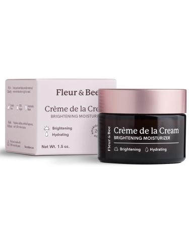 Brightening Moisturizer | Clean, 100% Vegan | Anti Aging, Wrinkle Cream with Vitamin C | Wrinkles, Hyperpigmentation & Dark Spot Corrector for Face | Crème de la Cream by Fleur & Bee - 1.5 oz