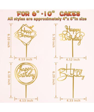 10-Pack Gold Acrylic Happy Birthday Cake Toppers - 4x6 inch - Birthday Cake Supplies - Buy Online on GoSupps.com