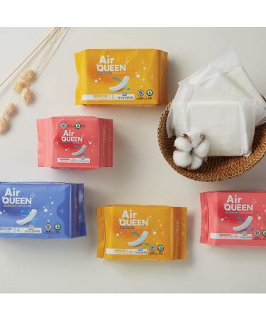 AIRQUEEN Regular Super Ultra Slim Organic Cotton Menstrual Overnight Pads - 5 Pack, Super Absorbent with Wings - Buy Online on GoSupps.com