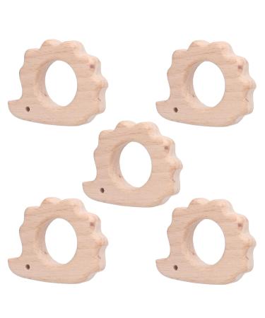 5Pcs Baby Teething Toy Wooden Hedgehog Pendant Beech Wood Animal Shape Crafts Pendant For Handmade Necklace Bracelet
