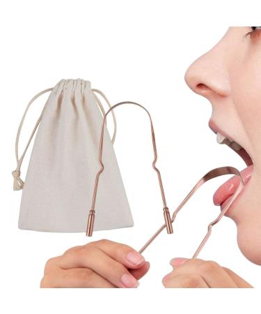 BAOK metal-tongue scraps for adults-stainless steel tongue cleaning brush |U-shaped ergonomic mouth cleaner scraps reduce bad breath help with oral hygiene from copper in antique-optics cloth bag