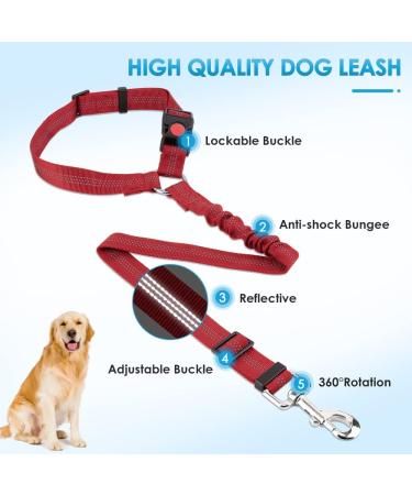 SlowTon Headrest Dog Car Seat Belt 2 Pack Adjustable with Elastic Nylon Bungee Buffer Durable Headrest Seat belt Pet Dog Car Safety Harness Restraint Red 2-Headrest - Buy Online on GoSupps.com