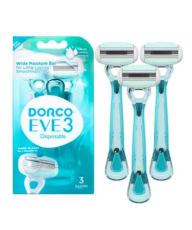 Dorco EVE 3 Women's Disposable Razors Smooth Touch | Wide moisture bar, 3 Blades for smooth shave | Multipurpose Hair Remover | 1 pack (3 count) 1pack (3ct)