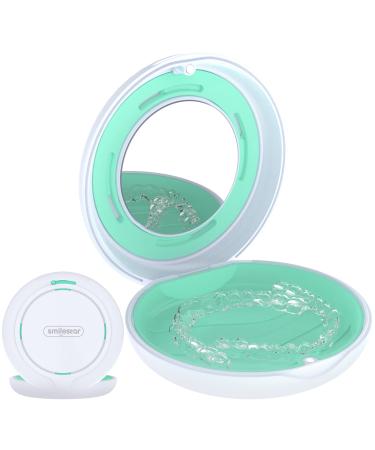 Retainer Case, Slim Aligner Case with Mirror, Compatible with Invisalign, Mouth Guard Case, Cute Retainer Case with Vent Holes, White