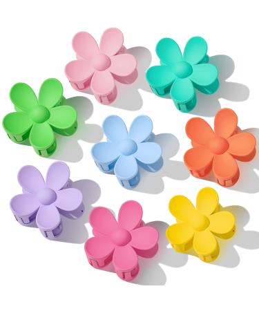 Hair Claw Clips 8PCS Flower Hair Clips  Big Cute Claw Clips For Women Thick Hair, Large Hair Clips Strong Hold For Women Thin Hair 8 Colors A:Pink, Rose red, Purple, Yellow, Orange, Blue, Peacock blue, Green