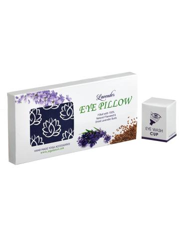 Eye Pillow Filled with Real Dried Lavender Flowers & Organic Flax Seed for Relaxation Sleeping Spa Hot & Cold Therapy Yoga Eye Pillow with Free Eye Wash Cup (10-15ml Volume) | Size - 9 X 4.13 Navy Blue