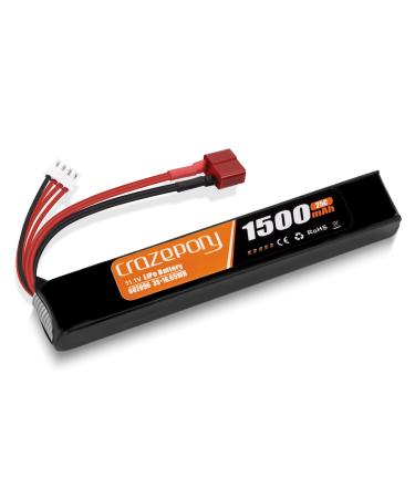 Airsoft Battery 11.1V Rechargeable 3S LiPo 1500mAh 25C Hobby Battery with T-Plug Deans & JST XH Connector for Airsoft Model Guns Rifle