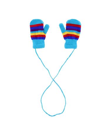 ANGELA & WILLIAM Kids' Knit Striped Mitten with Keeper String Turquoise