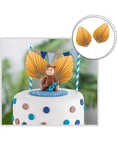DHinkyoung Palm Leaves Cake Topper 4 Pcs Paper Fan Cake Toppers Decoration Birthday Cake Ornament for Cake Decorating DIY Craft Project Wedding Baby Shower Anniversary Birthday Party D cor (Gold) - Buy Online on GoSupps.com