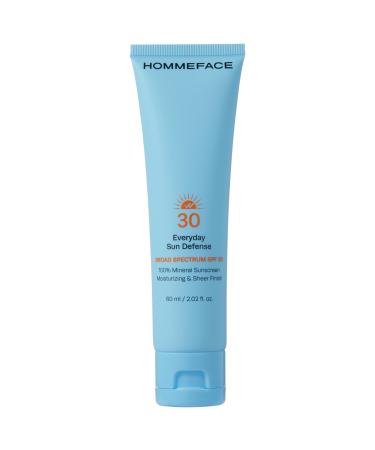 HOMMEFACE Everyday Sun Defense Broad Spectrum SPF 30 - Daily Mineral Face Moisturizer Facial Sunscreen Lotion Reef-Safe Non-Greasy 2.02 Fl. Oz.