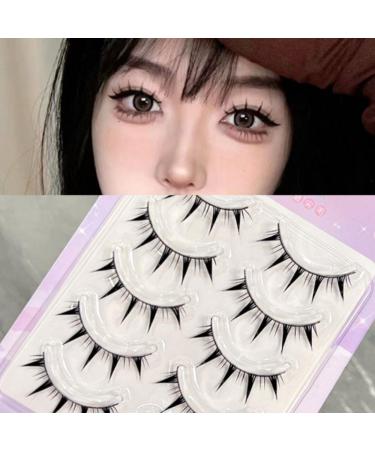 Okdeals 5 Pairs Japanese Style Makeup Manga Lashes Cosplay Anime Eyelash Black Stems Wet Look Spiky Eyelash 3D Little Devil Big Eye Lash Extension Tools Anime Style - 5 Pairs