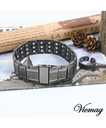 Vicmag Magnetic Bracelet for Men - Three Rows Titanium Steel Magnetic Therapy Bracelet with Adjustable Folding Clasp (Gray) - Buy Online on GoSupps.com