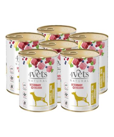 Westho Petfood 4Vets Urinary Support 6 x 400g Cans Dietetic Wet Food for Dogs with Urinary Tract Disease Grain Free Reduced Sodium and Fat Reduced