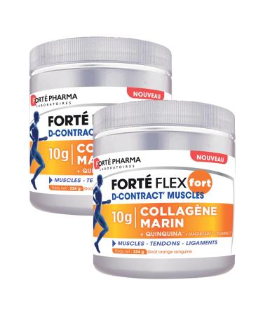 Forté Pharma – Pack of 2 Forté Flex Strong D-Contract' Muscles Hydrolyzed Marine Collagen Type 1 10 g – Muscles, Tendons, Ligaments – Quinquina, Magnesium, Vitamin C – 3 Spoons/Day, 40 Days