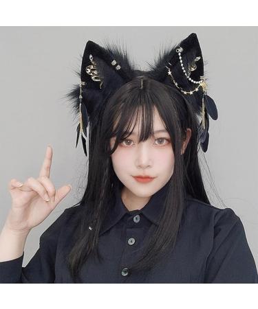 hgnxa Furry Foxes Ears Cats Girls Cosplays Hair Accessories Cute Plush Ear Headband Feathers l Decorations Role Playing Black - Buy Online on GoSupps.com