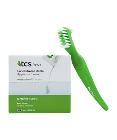 TCS Fresh Dental Appliance Cleaner Set - Professional Strength Concentrated Retainer Cleaner Solution with Soft Bristle Dental Brush (6 Month Supply)