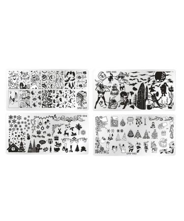 FRCOLOR 4Pcs Halloween Christmas Nail Stamping Plate Nails Art Stamping Plate Scraper Stamp Set Nail Art Templates DIY Nail Art