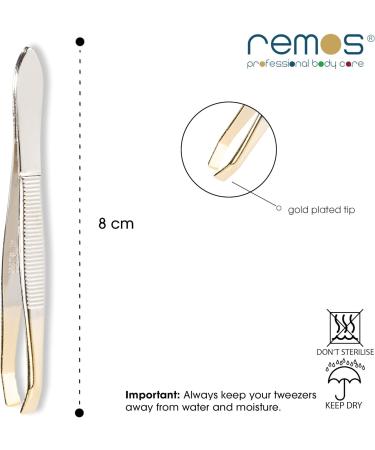 REMOS 8cm Tweezers with Cranked Straight & Gold Plated Tip - Precision Beauty Tool - Buy Online on GoSupps.com