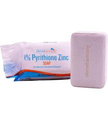 Dermaharmony 1% Pyrithione Zinc (ZnP) Bar Soap 4 oz - Crafted for Those with Skin Conditions - Seborrheic Dermatitis Dandruff Psoriasis Eczema etc.