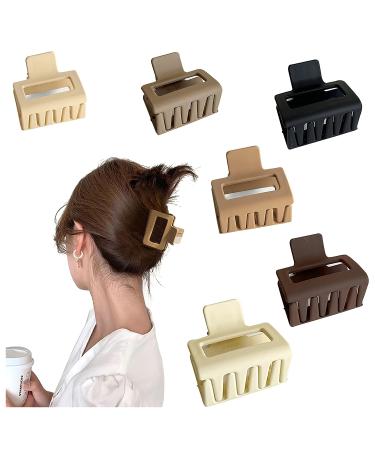 6 Pcs Hair Clips 2 Square Claw Clips for Thick Thin Hair Matt Medium Hair Non-slip Strong Grip Clamps Jaw Clips Hair Styling for Women and Girls (beige  nude  coffee  dark brown  black  yellow-brown)