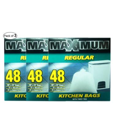 Maximum Regular Kitchen Bags With Twist Ties (48 Bags) (Pack of 3)