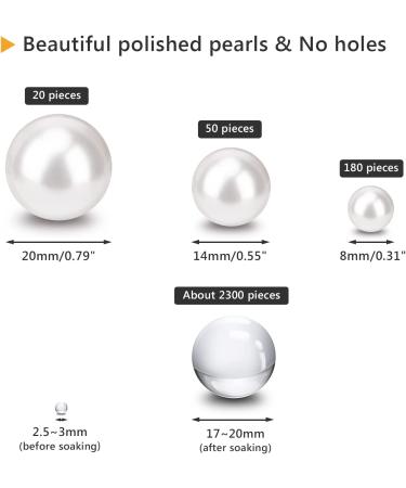 Suream Floating Beads for Centerpieces, 250PCS No Hole Faux Ivory Pearls  and 2300PCS Water Beads for Vase Filler, Round Glossy Polished Beads for